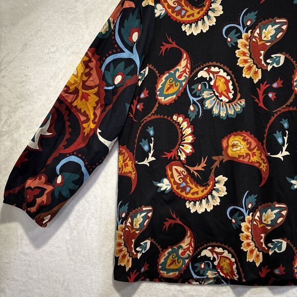Chico's Top Women's Size 2 Large Colorful Paisley Puff Sleeve Cotton Stretch - Picture 3 of 13